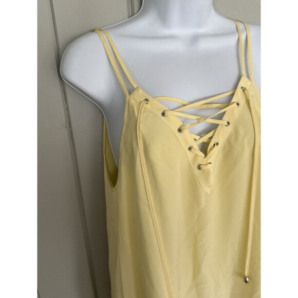 The Kooples Silk Mini Dress M Medium Butter Yellow Lace-Up Ruffle Lined - Picture 4 of 5